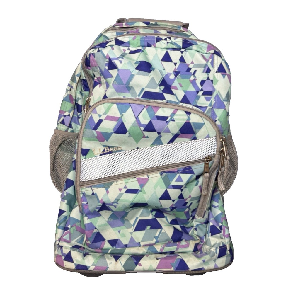 L.L. Bean Deluxe Rolling Backpack Prism Print Wheeled Travel School Bag Luggage